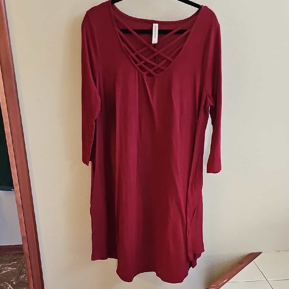 Zenana Outfitters Long Sleeve Wine Dress